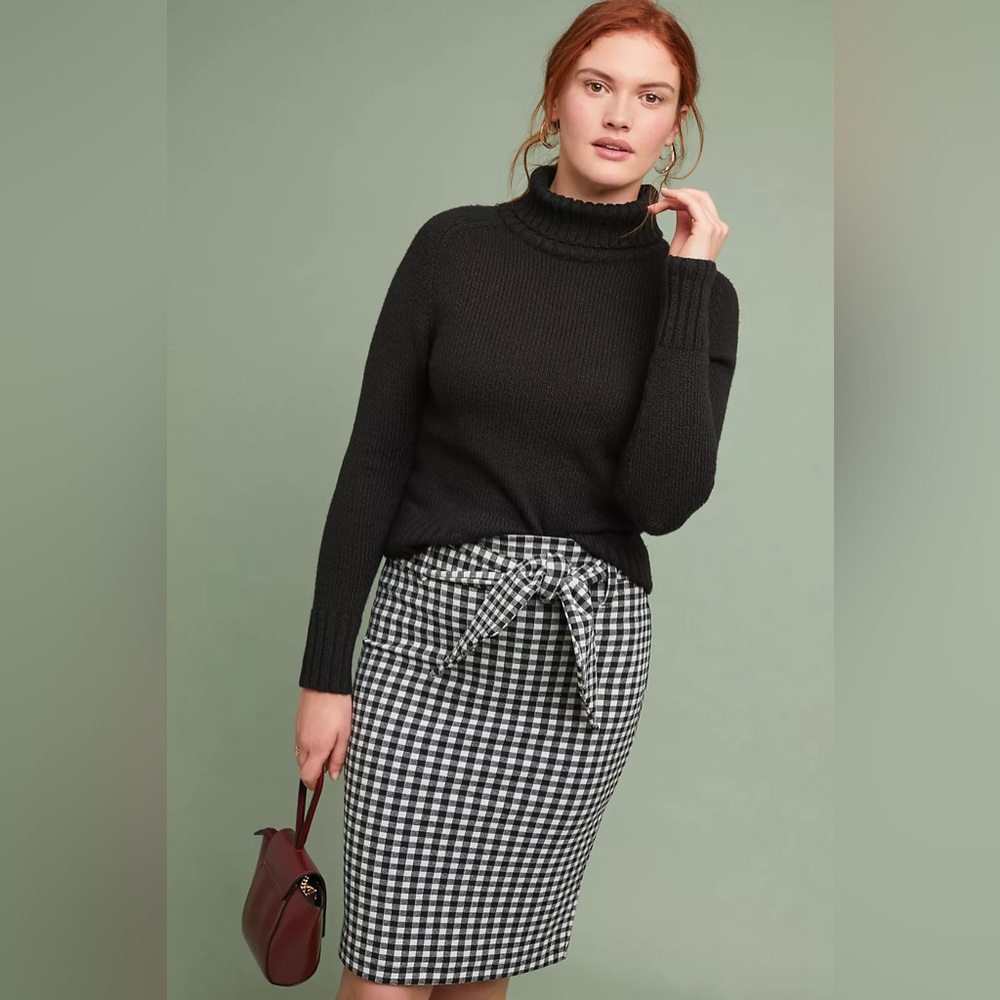 Anthropologie Maeve Gingham Pencil Skirt Black and White Small